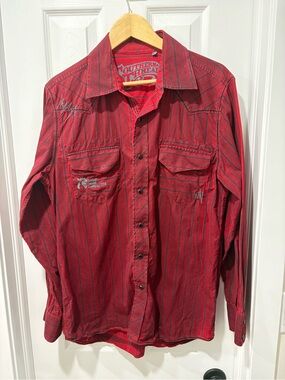 Y2K Pearl Snap Western Red Striped Men’s Shirt Southern Thread Large